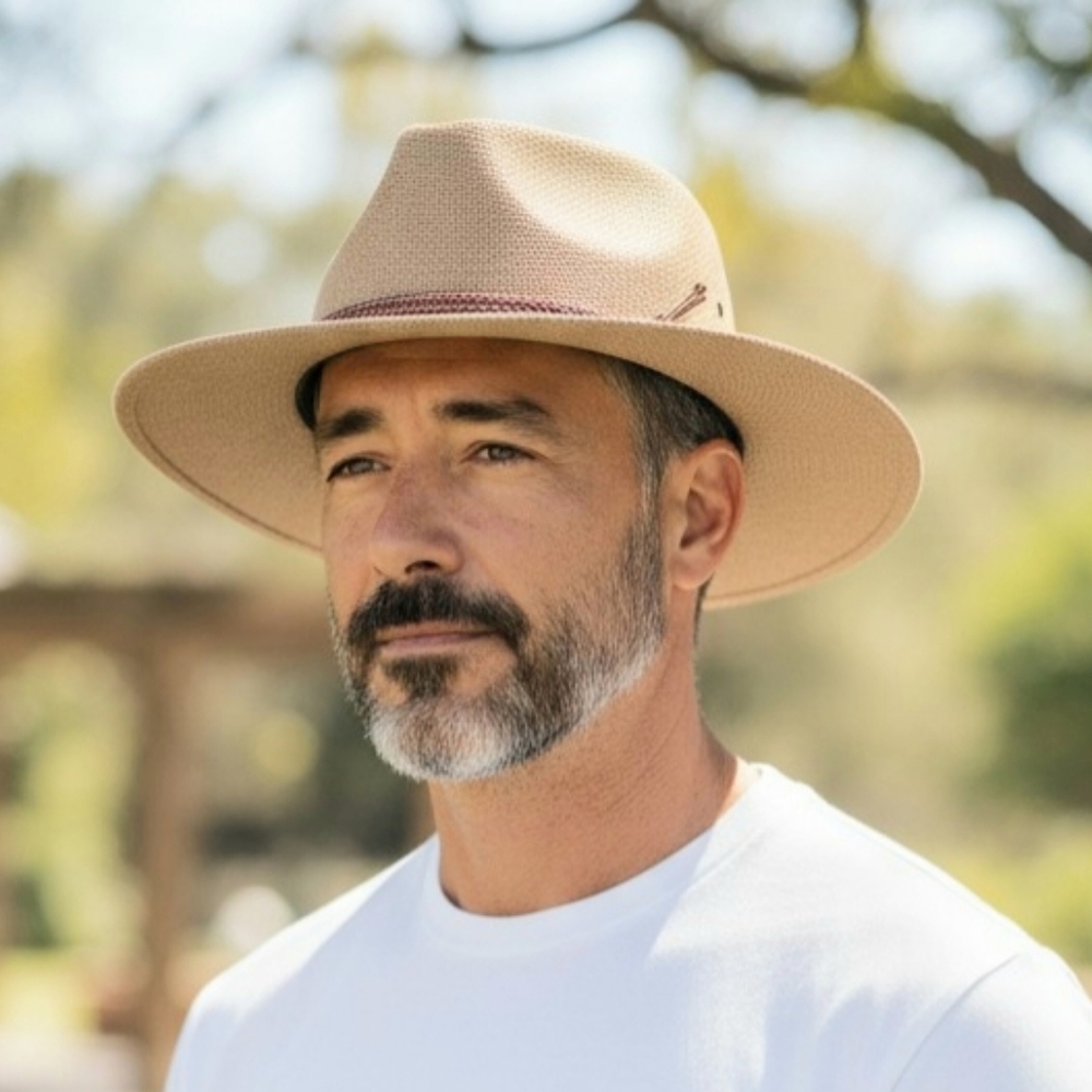 Kooringal Men's Breathable Tan Fedora Hat with Contrast Band